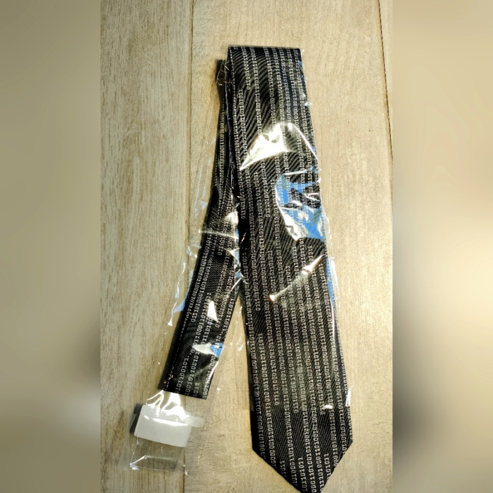 Wild Ties - Black Tie With White Numbers Says "Ties Suck" In Binary Code
